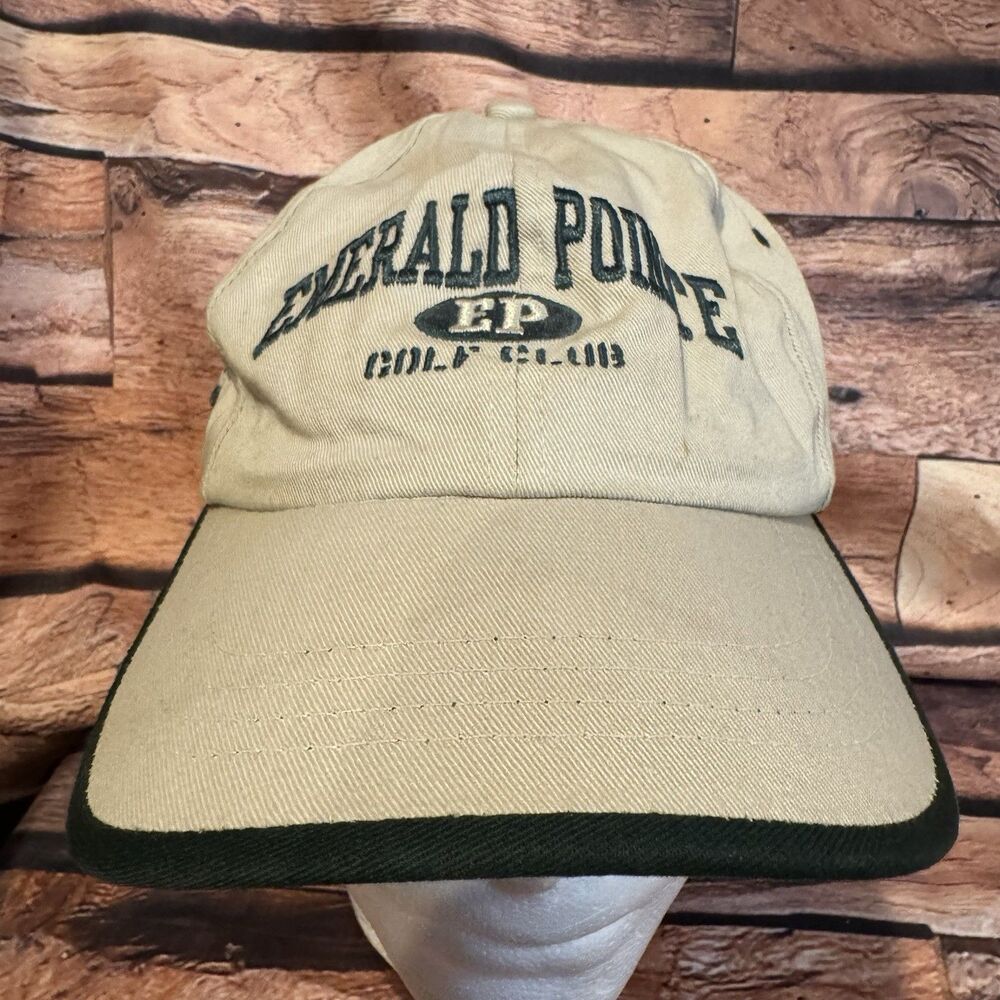Emerald Pointe Golf Club Hat Cap Ahead Tan Khaki Dark Green Adjustable Strapback